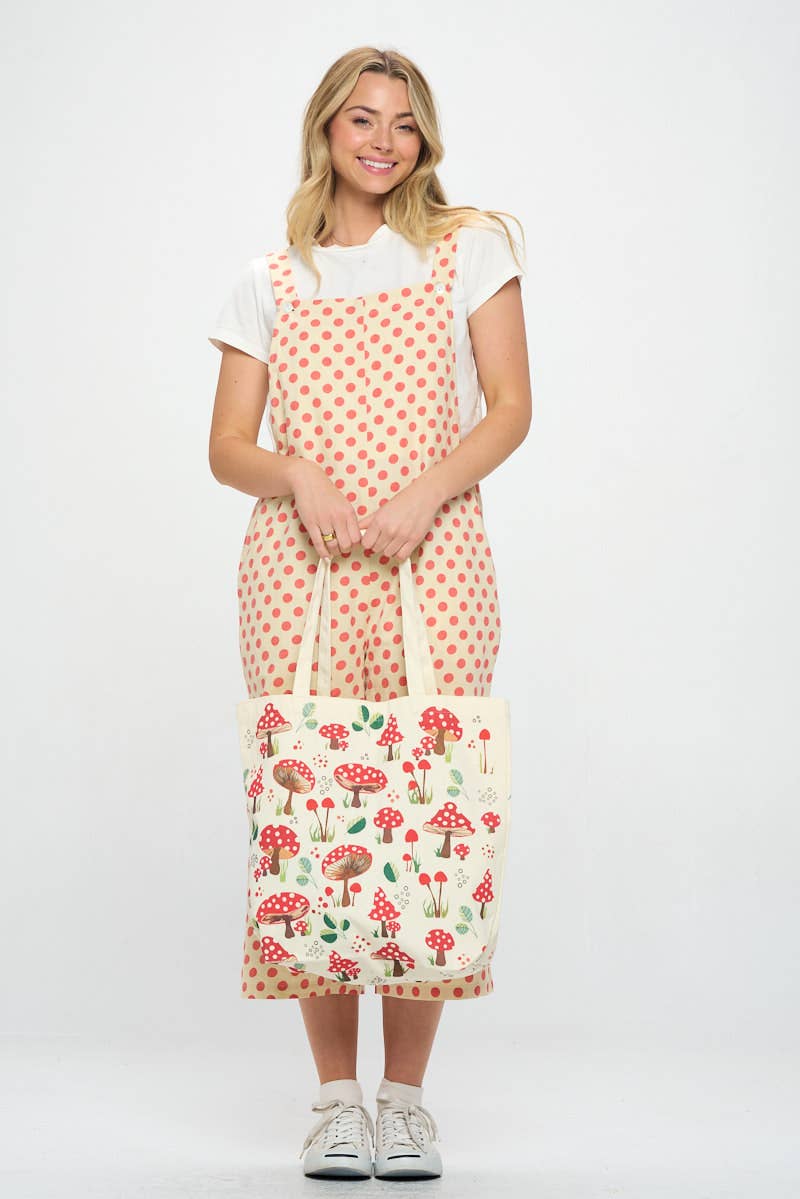 RED MUSHROOM PRINT TOTE BAGS