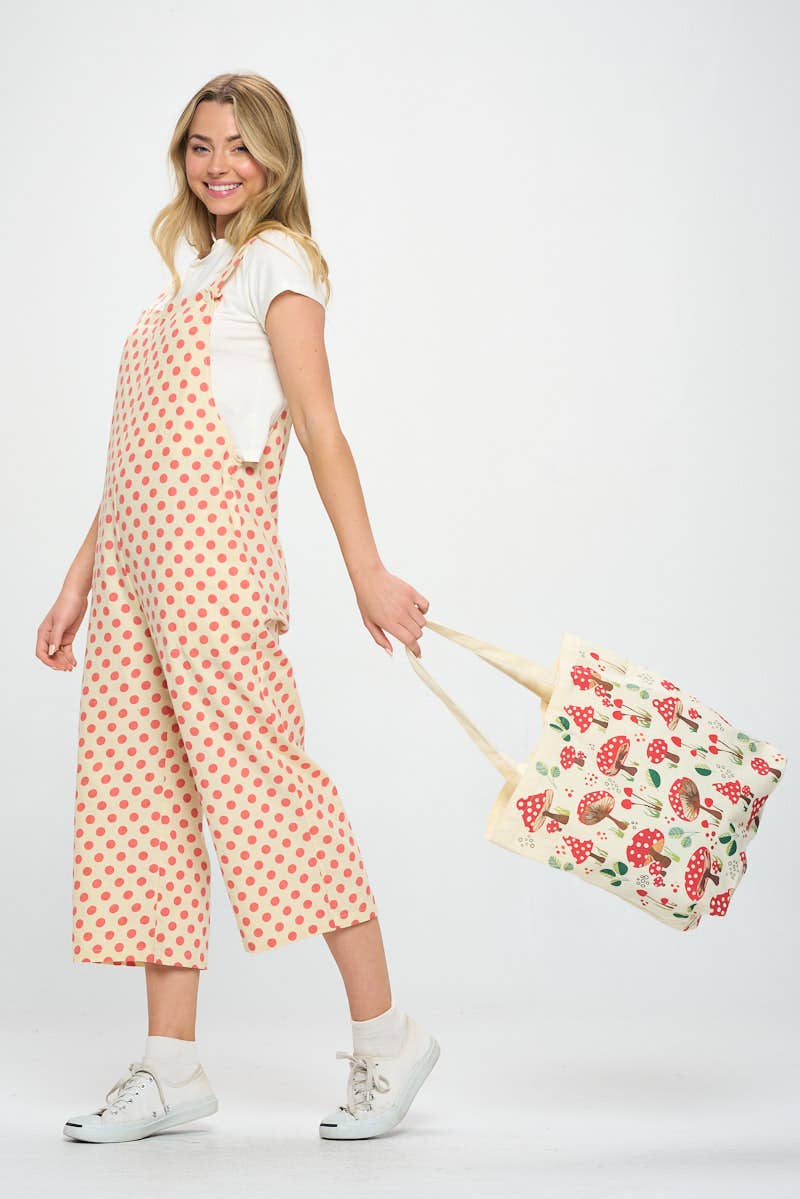 RED MUSHROOM PRINT TOTE BAGS